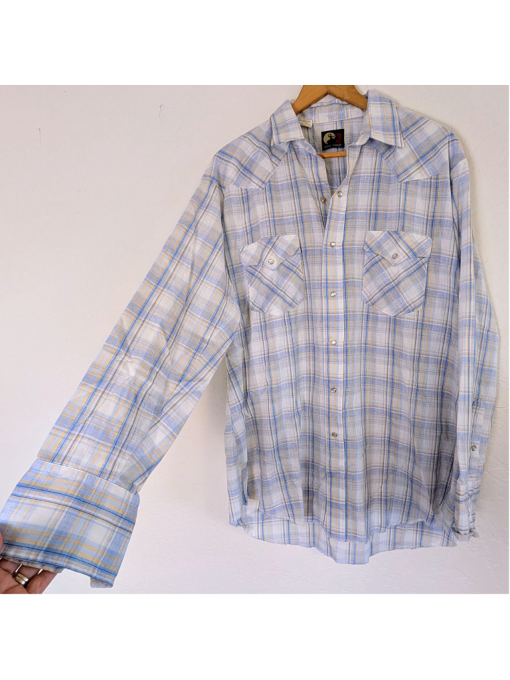 Vintage Open Range Western Shirt Plaid Pearl Snap USA Made Cowboy Shirt Men XL - Picture 2 of 10